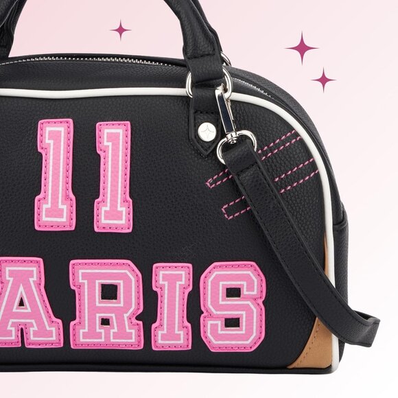 Paris Hilton Varsity Vegan Leather Bowler Satchel Hand Bag with Removable Strap - Picture 9 of 10